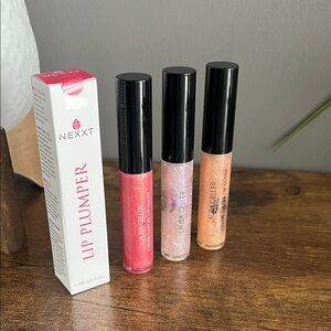 Lara Geller Lip Gloss Set - Pink, Silver, Gold Nexxt Clear Lip Plumper